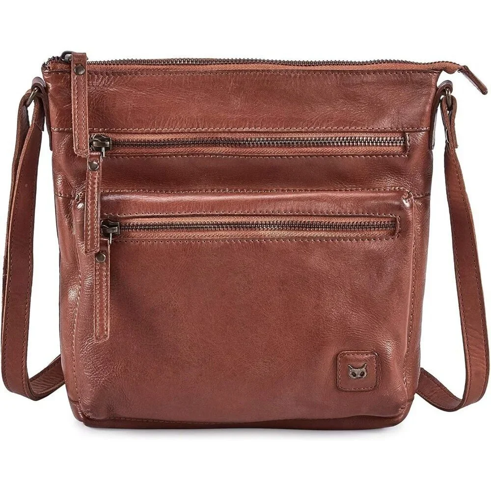 🆕Women Cognac Washed Vintage Real Leather Small Crossbody Handbag Shoulder Bag - Picture 4 of 6